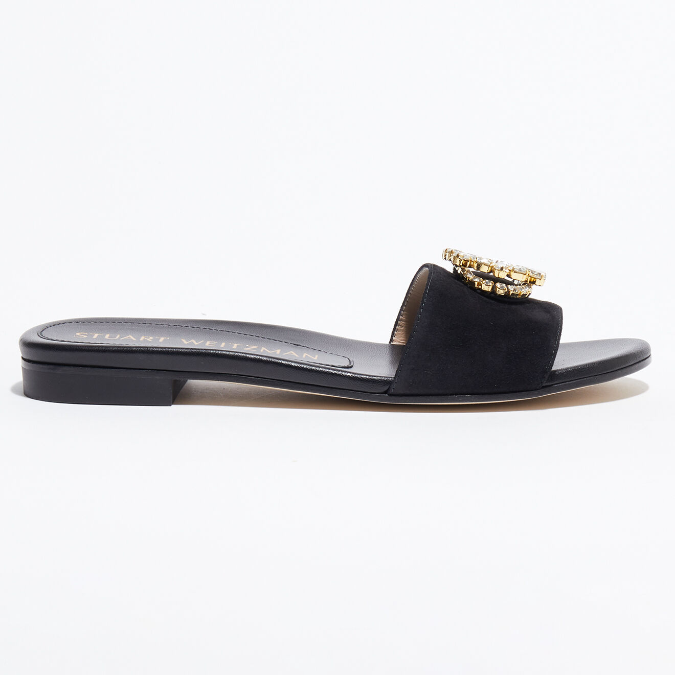 Stuart Weitzman Sandales en Velours de Cuir Caicos Crystal noires