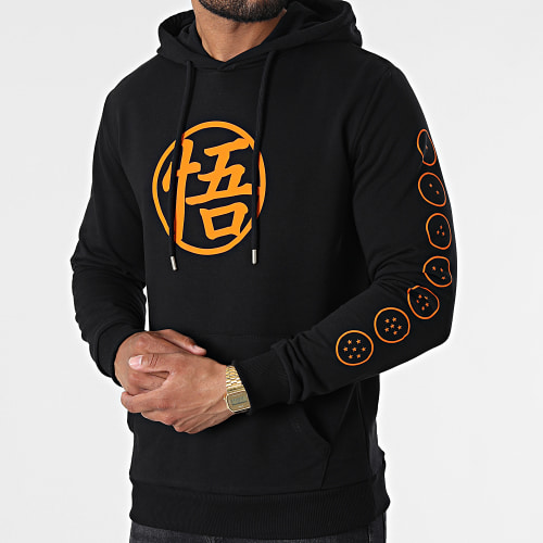 Sweat Capuche Goku Kanji Noir Orange