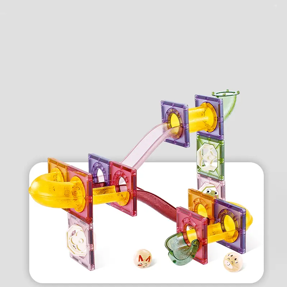 (65-tlg. Set) Magnet Bausteine Kinder Spielzeug DIY Murmelbahn Magnetische Fliesen Lernspiel - Bunt