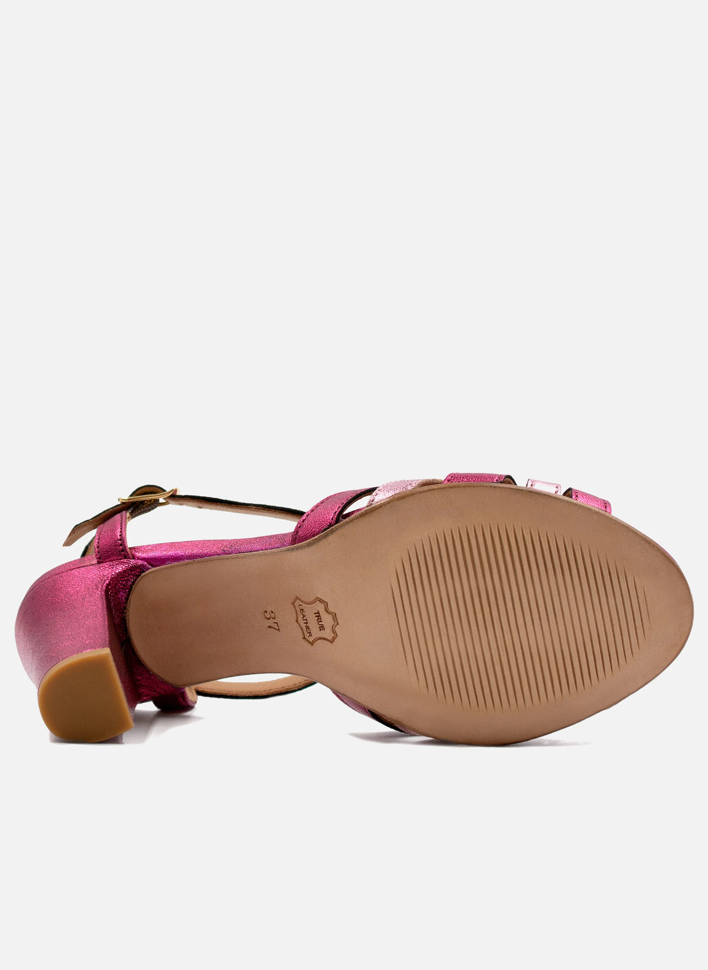 Sandales talon brides cuir métalisé | Rose