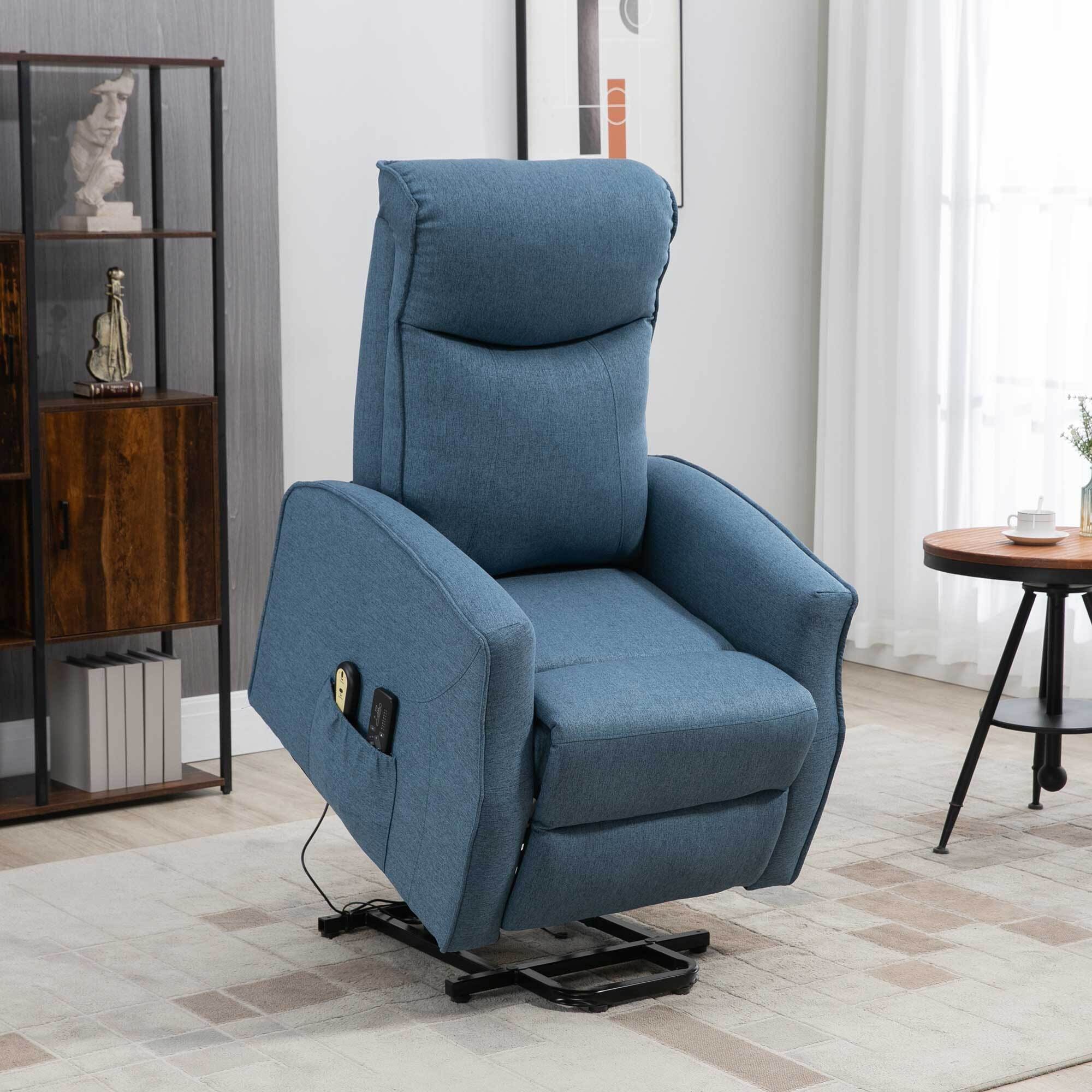 HOMCOM Funktionssessel mit Massagefunktion und Aufstehhilfe blau 74,5L x 87,5B x 110H cm