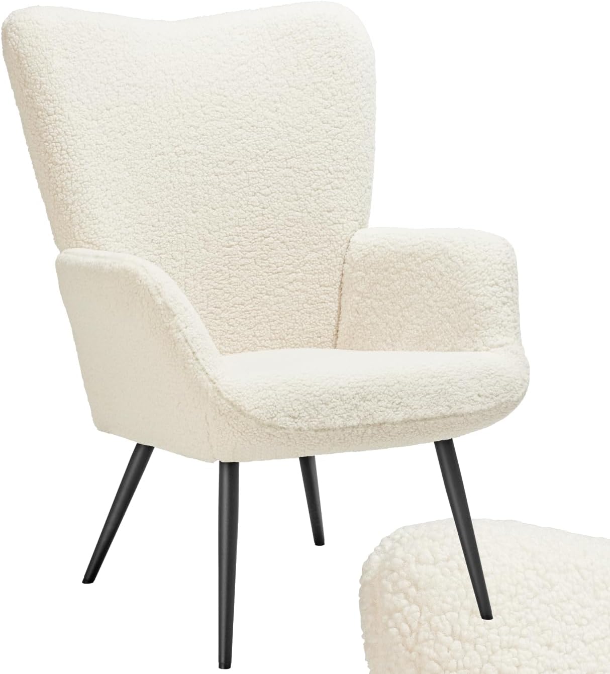 tectake® Skandinavischer Stil Ohrensessel, Teddy Sessel Hygge, Bouclé Sessel Wohnzimmer, Schlafzimmer, Statement Piece Loungesessel, belastbar bis 150 kg
