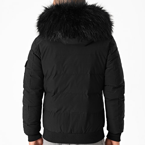 Doudoune Capuche Poche Bomber Avec Fourrure Noir