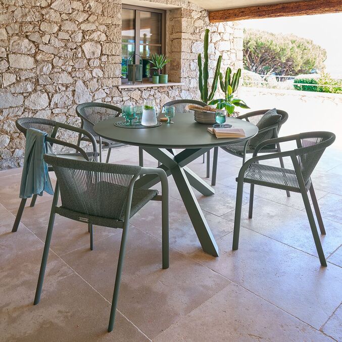 Ensemble table de jardin ORYON + 6 fauteuils RIU Laurier