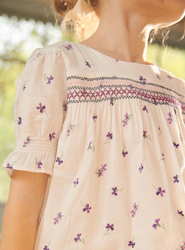 Blouse écrue à fleurs