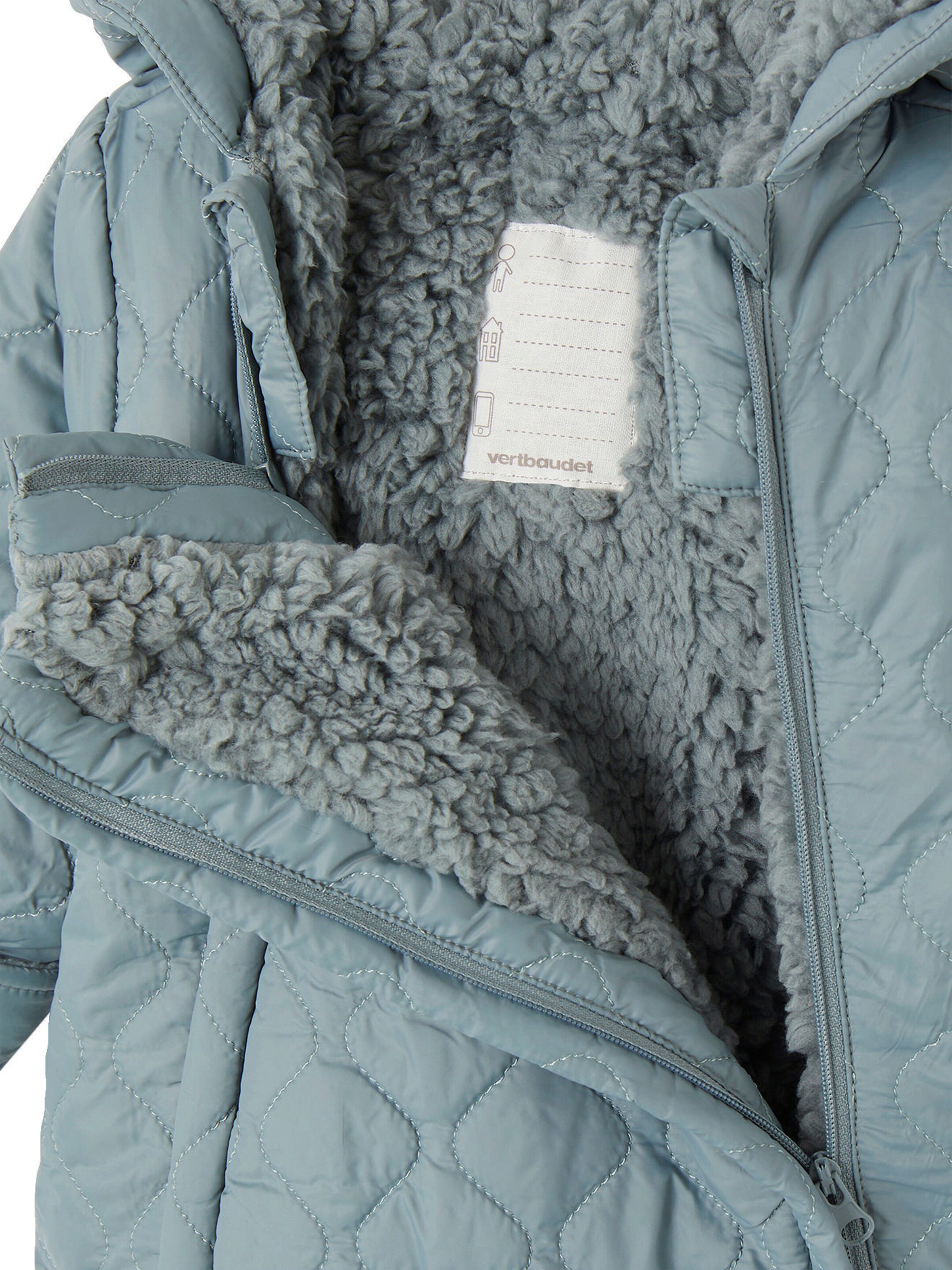 Vertbaudet Baby Unisex Winter Overall mit Kunstfell und Recycling-Polyester pfauenblau