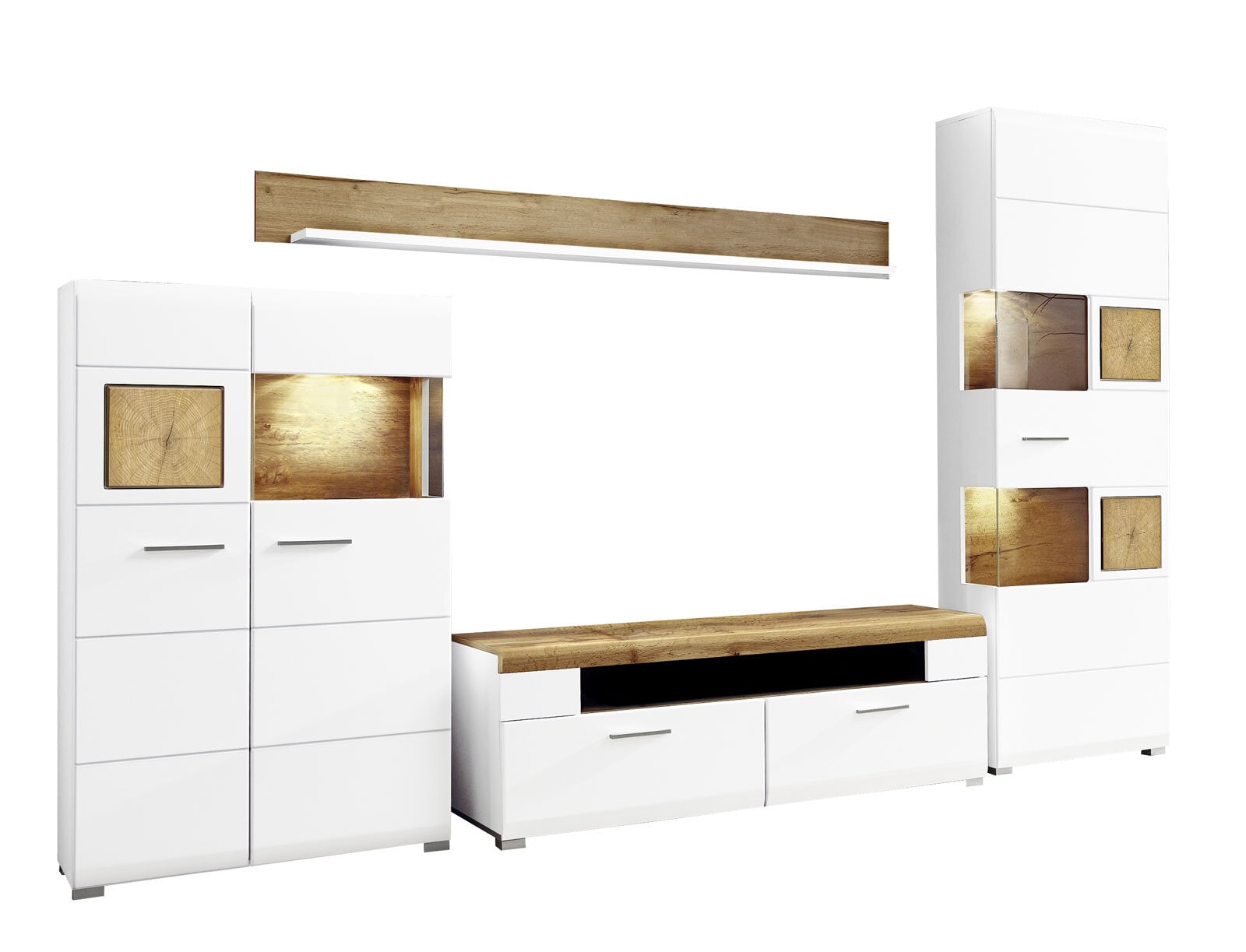 Wohnwand Fun Plus Weiß matt/Hirnholz Nachbildung ca. 325 x 205 x 47 cm