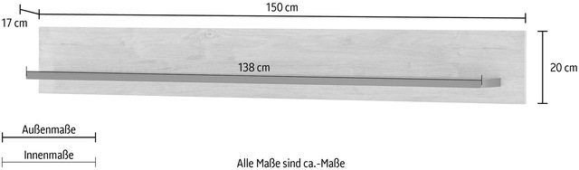 Home affaire Wandboard »Cornwall, Wandregal im Landhausstil, Wandhalter mit Ablagefläche« 1 Stk. tlg. vielseitig einsetzbares Hängeregal, Breite 150 cm, warmes Eiche Dekor