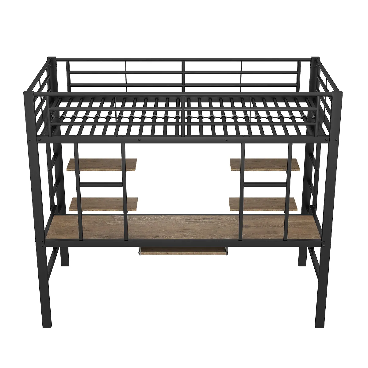 KOMHTOM Lit En Métal - 90 X 200 cm - Cadre De Lit Avec Bureau Et Deux Étagères Pour Enfants - Adolescents Et Adultes - Noir