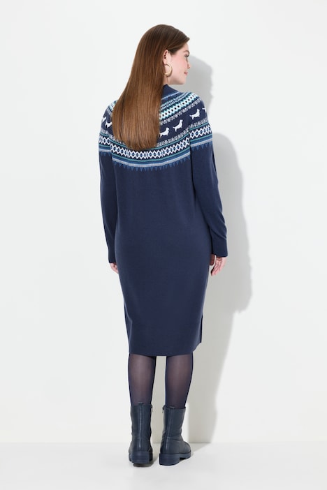 Norweger-Strickkleid, Hunde, Oversized, Rundhals, Langarm
