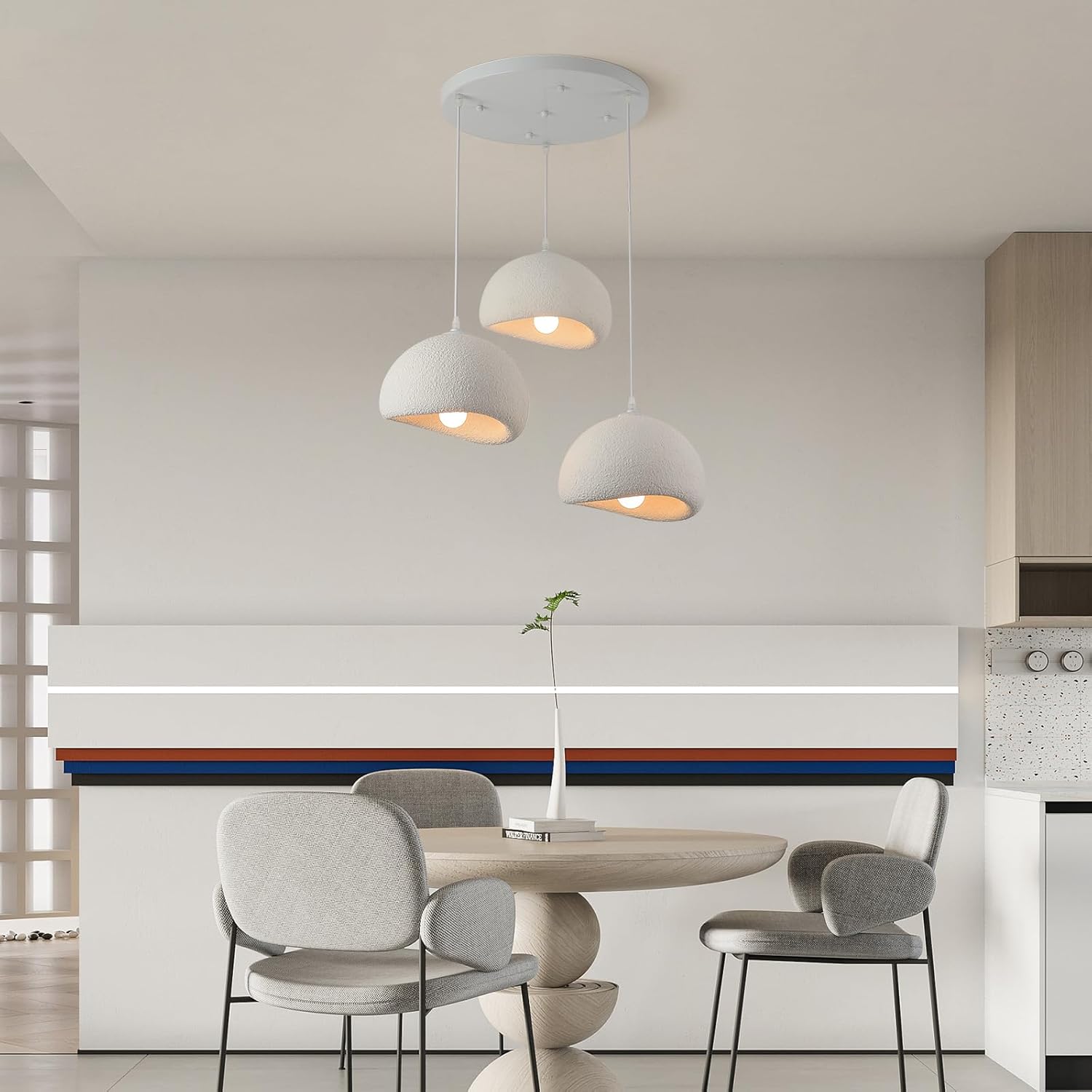 3-Kopf quadratische moderne Kronleuchter Pendelleuchte, E27 Basis japanische Wabi-Sabi Stil Vogelnest Form Beleuchtungskörper, moderne Pendelleuchte für Esszimmer, Flur Restaurant Küche Hängelampe