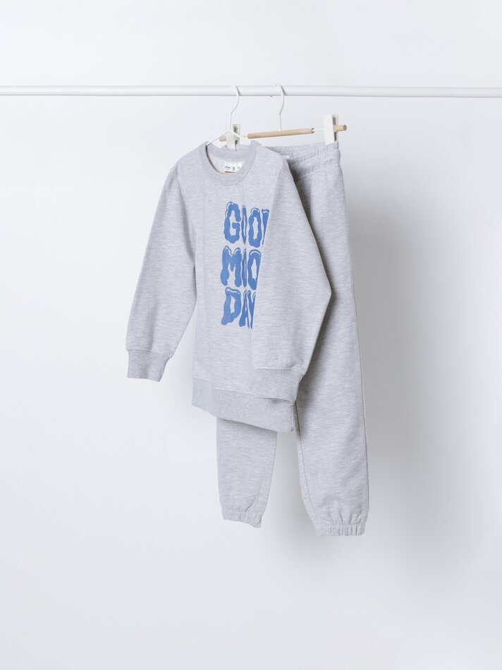 Conjunto de moletom e calça de duas peças - Cinza Mesclado