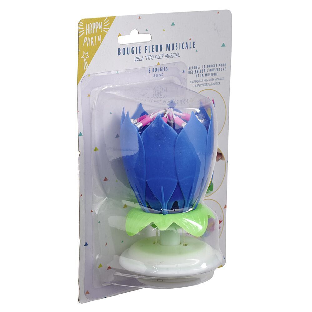 Bougie anniversaire musicale forme fleur 8 mèches