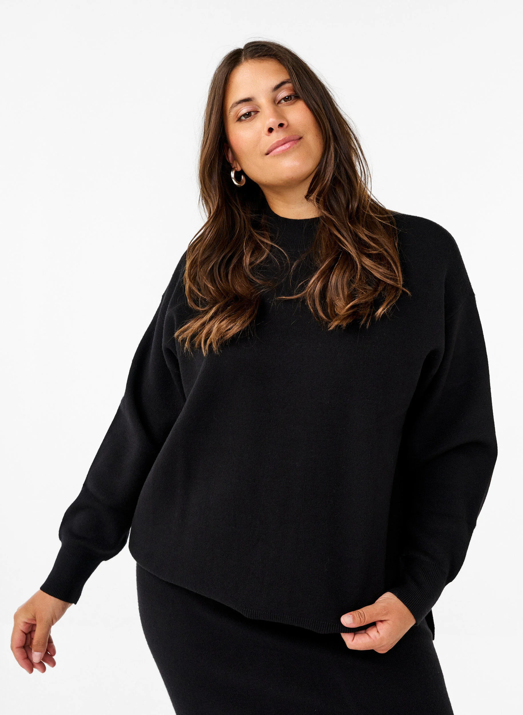Ensfarvet strikbluse