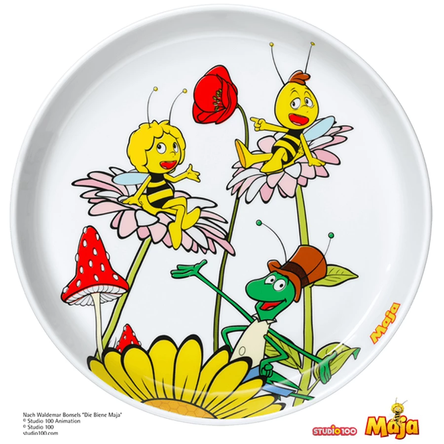 Schnullireich Geschenkset mit Namen Biene Maja: WMF Kinderbesteck + TellerSchale+ Lätzchen Silber