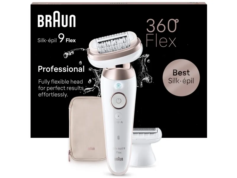 Braun Silk-épil 9 Flex 9-030 3D, Lyserød, Hvid, 40 pincetter, MicroGrip, Armhule, Bikini, 0,5 mm, Batteri