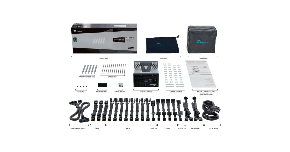 SeasonicPRIME TX-1300 modulaire 1300 watt voeding   (Zwart, 1x 12VHPWR, 6x PCIe)
