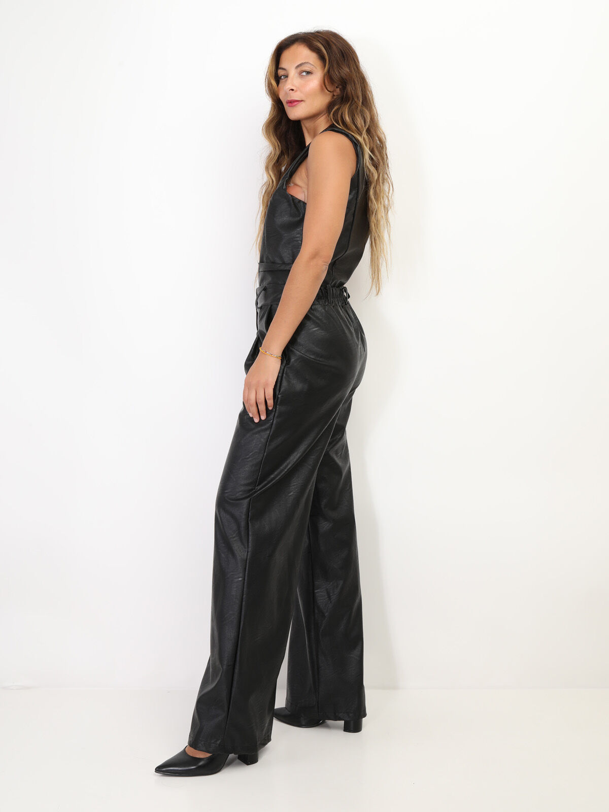 Pantalon large en simili- Noir