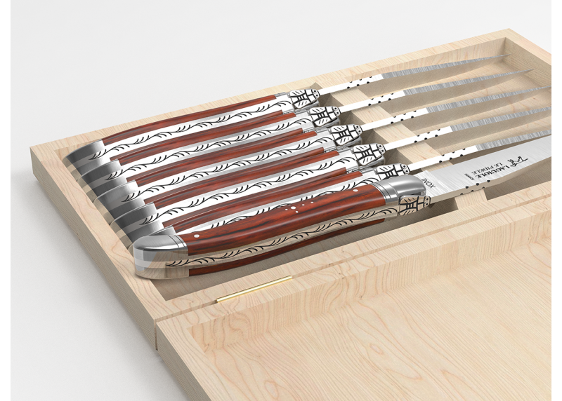 Service de 6 couteaux Laguiole avec un manche en bois de cocobolo et mitres en acier inoxydable