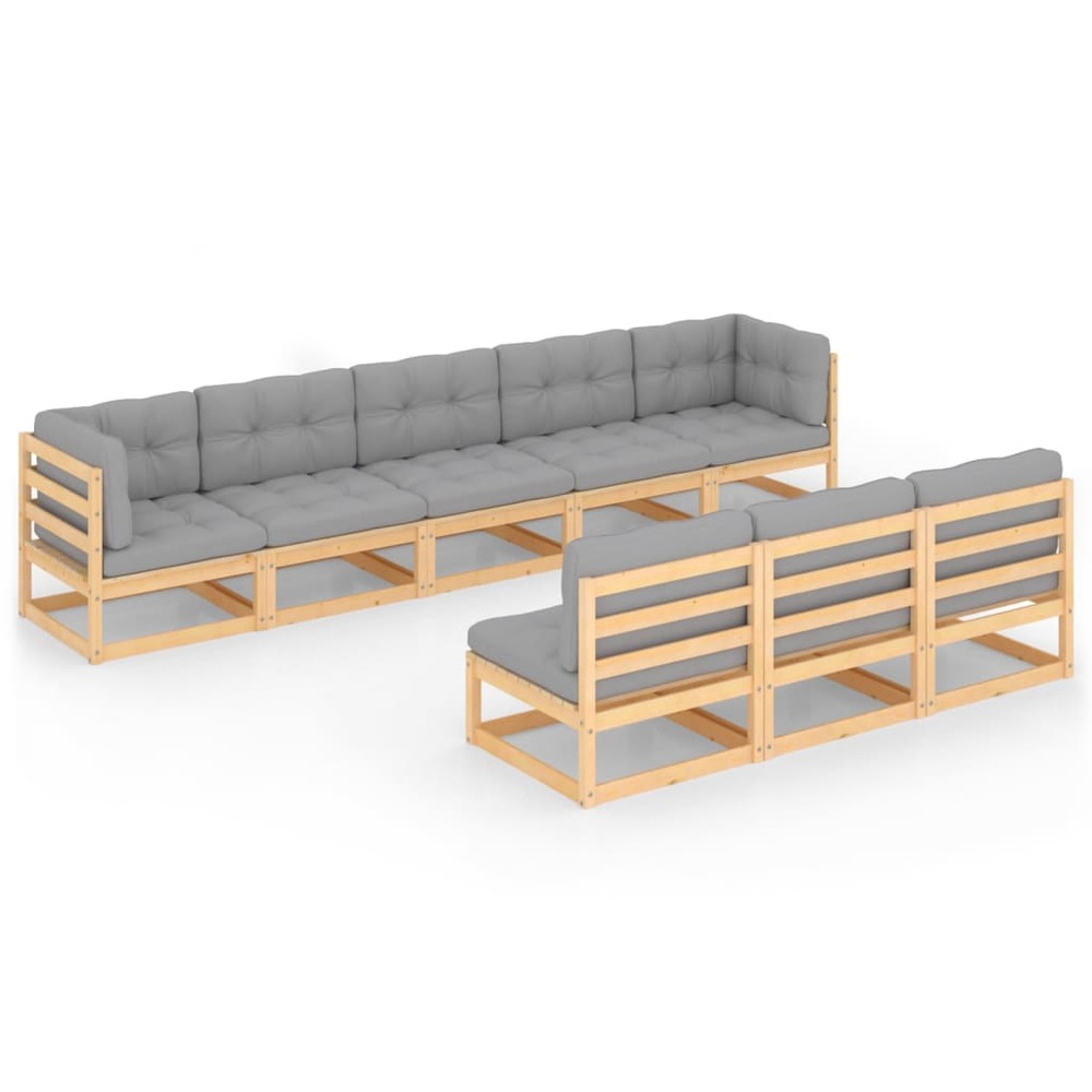 Salon de jardin meuble d'extérieur ensemble de mobilier 8 pièces avec coussins bois de pin massif