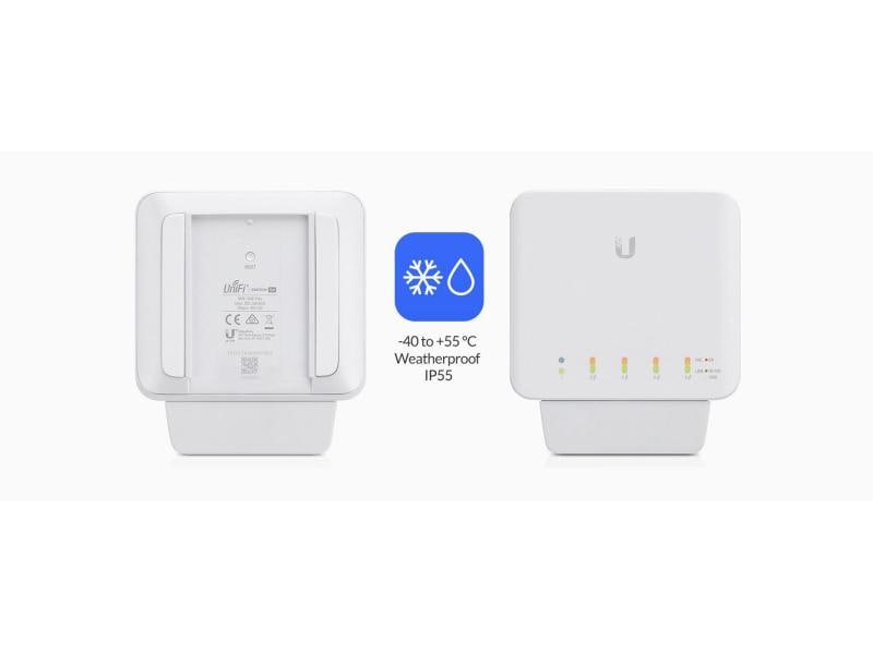 Ubiquiti PoE Switch Unifi USW-FLEX 5 Port UniFi Indoor/Outdoor 5-Port PoE Gigabit Switch mit 802.3bt PWR Input