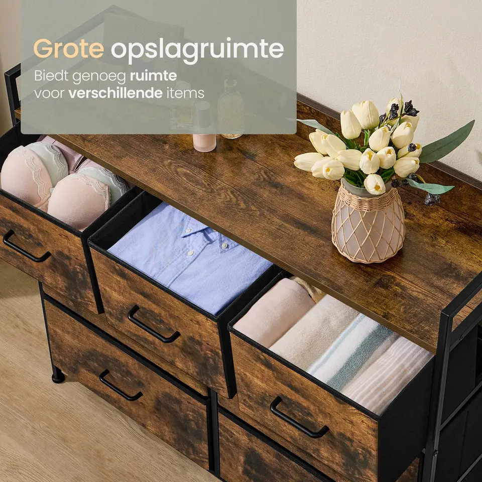 O'DADDY Industrieel Ladekast - 7 Laden - Vintage Bruin/Zwart - 28,5x98x85 cm