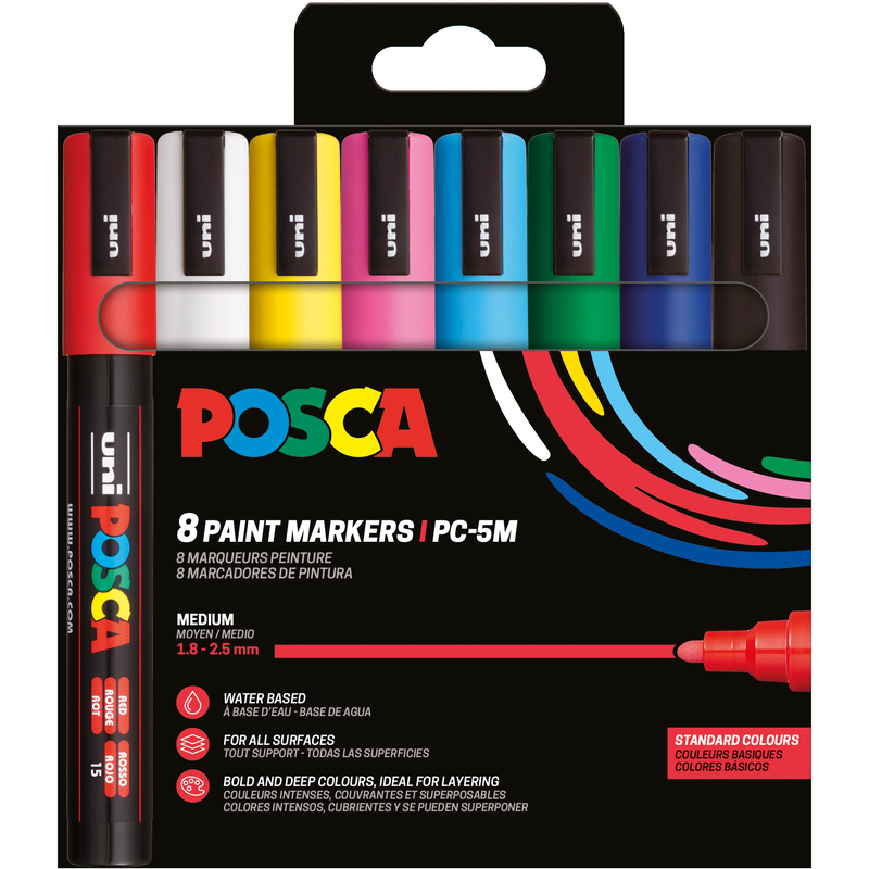 Uni-Ball Posca Marker PC-5M, Standard Colours, 8 Stück, assortiert