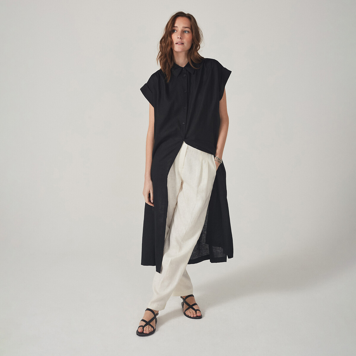 COLEÇÕES LA REDOUTE<br>Vestido camisa longo de linho