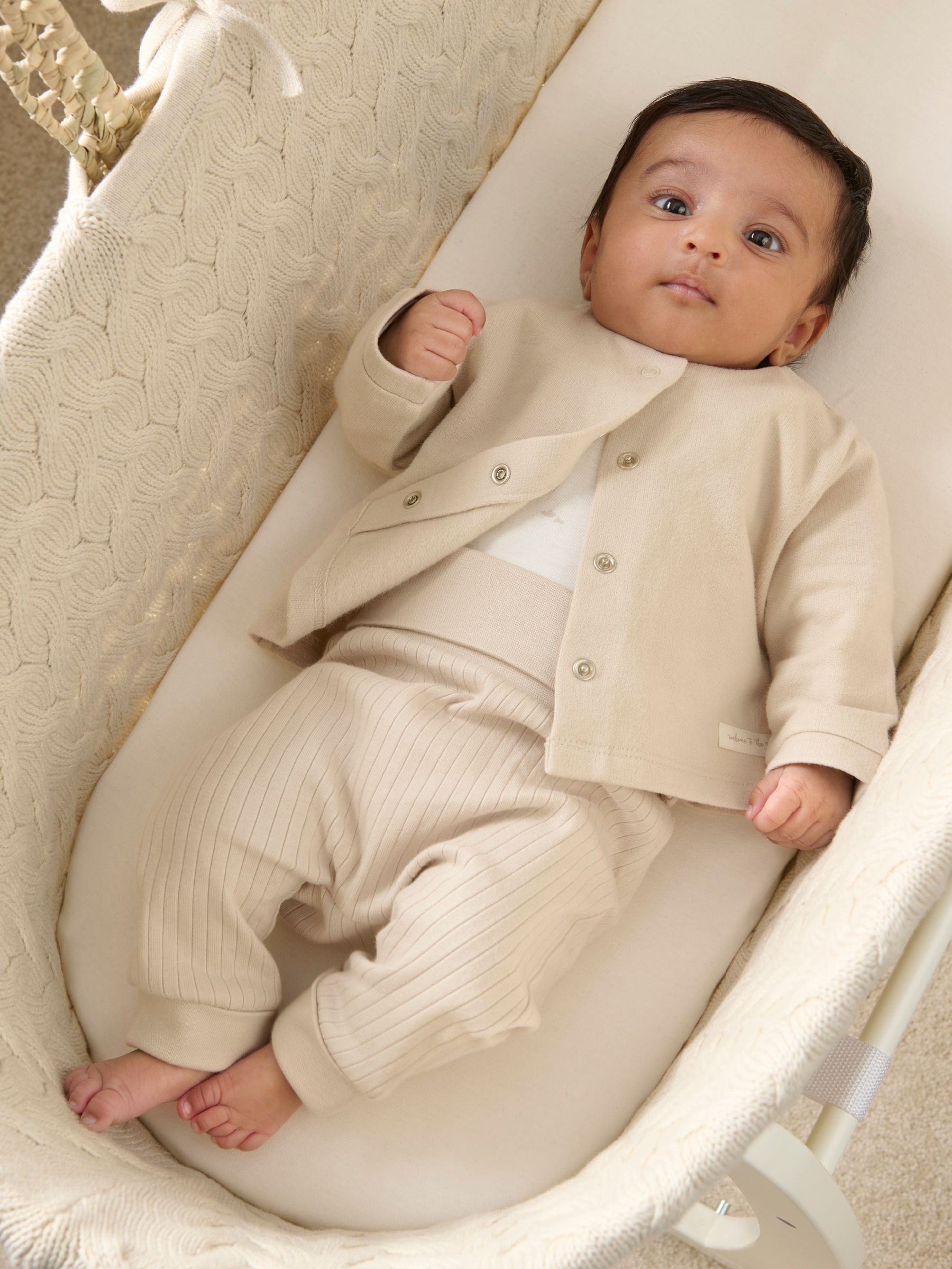 Bruin - Mamas & Papas 100% katoenen eendje set van bruine jerseyjas met rompertje en legging