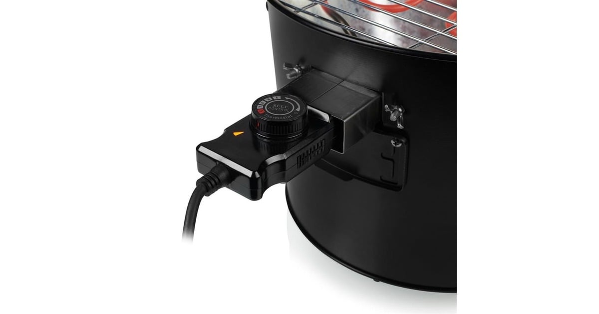 Princess112240 Hybrid Bucket Barbecue | Elektrisch | Houtskool  (Zwart, Ø 32 cm | incl. luxe bamboe serveer- en snijplank)