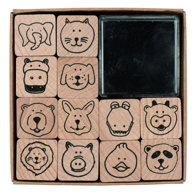 Stempel-Set TIERGESICHTER 12er-Pack aus Holz
