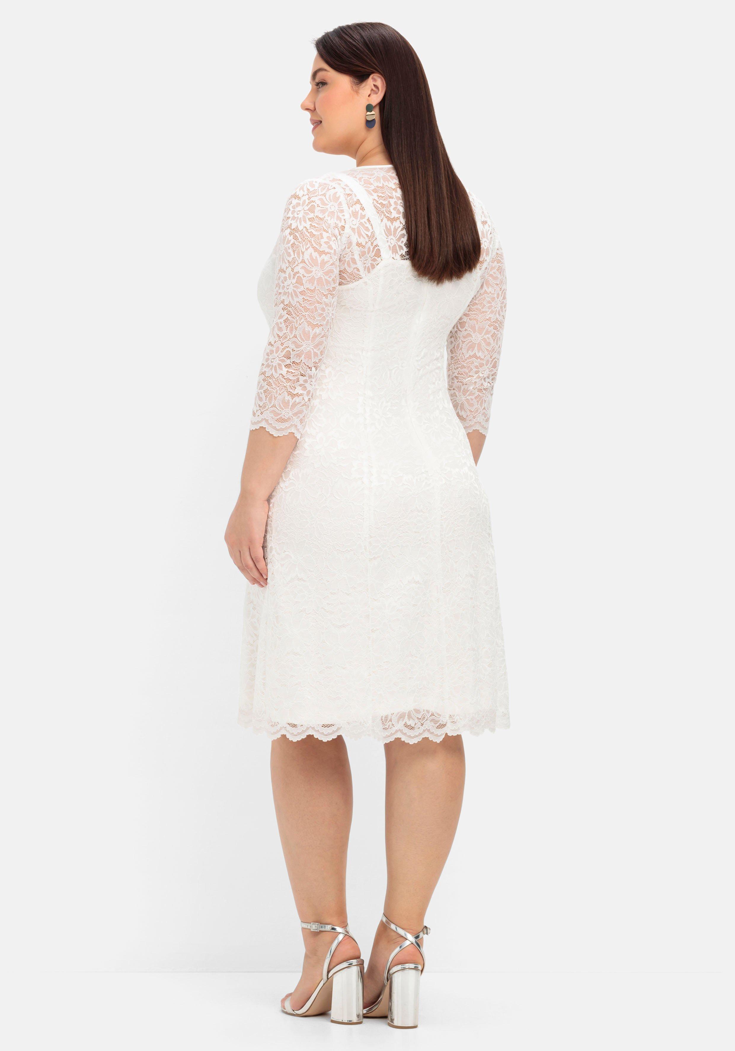 Spitzenkleid mit Wellensaum; knielang