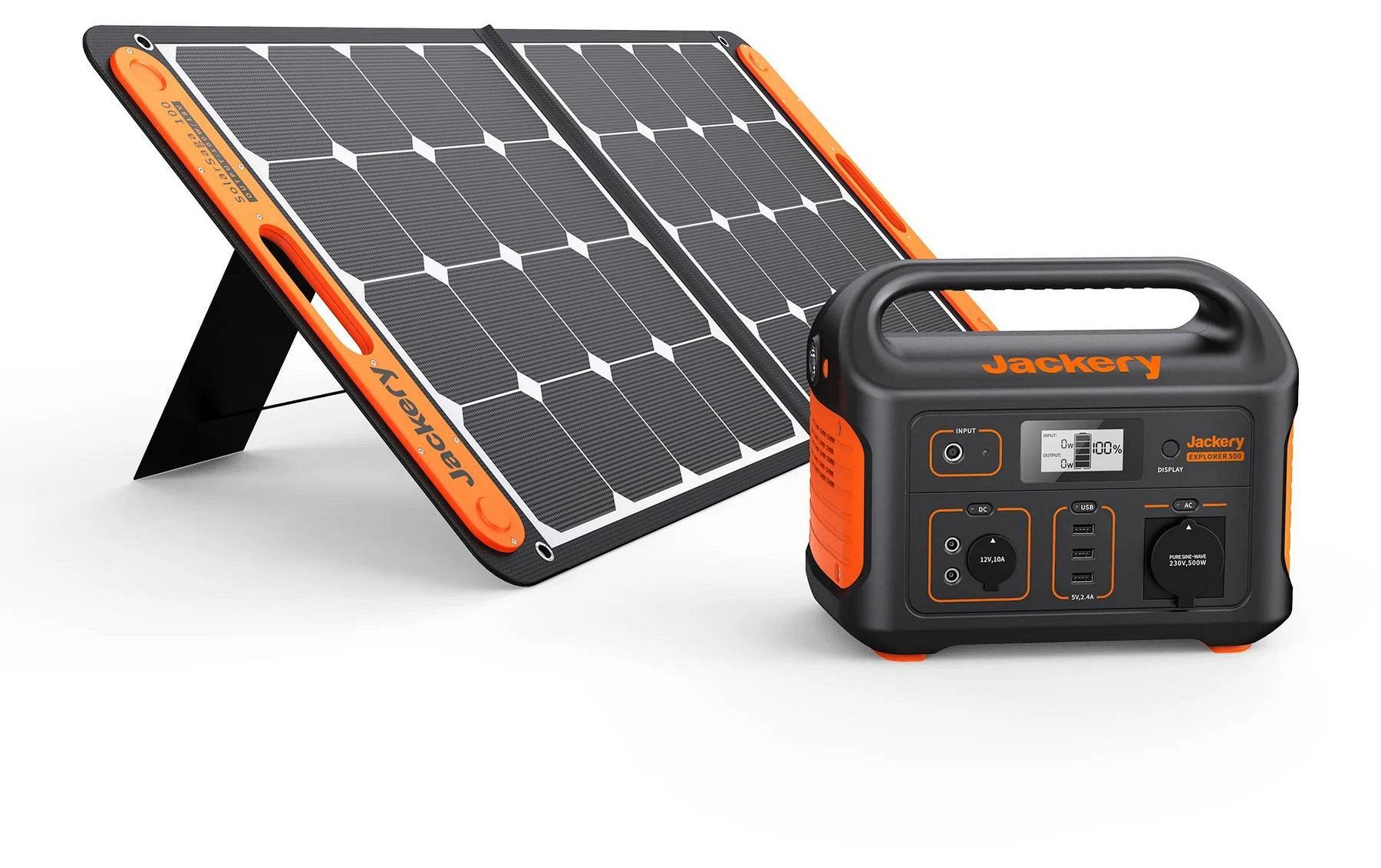 Power Station Kit Explorer 500 + SolarSaga 100 W, 518 Wh<br>Mobiler Stromspeicher und Stromgenerator mit 230 V Schuko Steckdose inkl. einem Solarpanel, Solar Generator