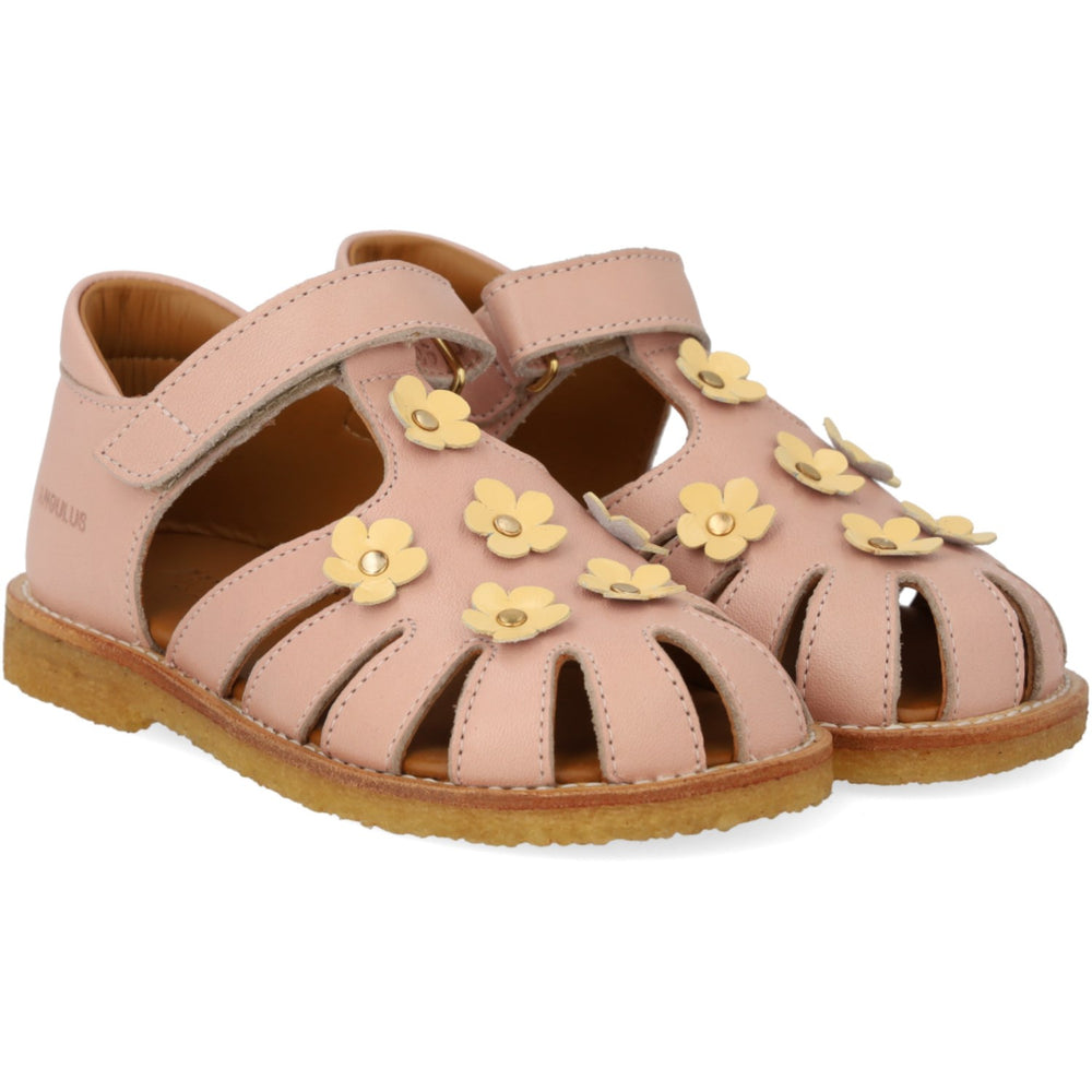 Køb Angulus Rosebud/Mellow Yellow Sandal Med Lukket Tå Og Blomster