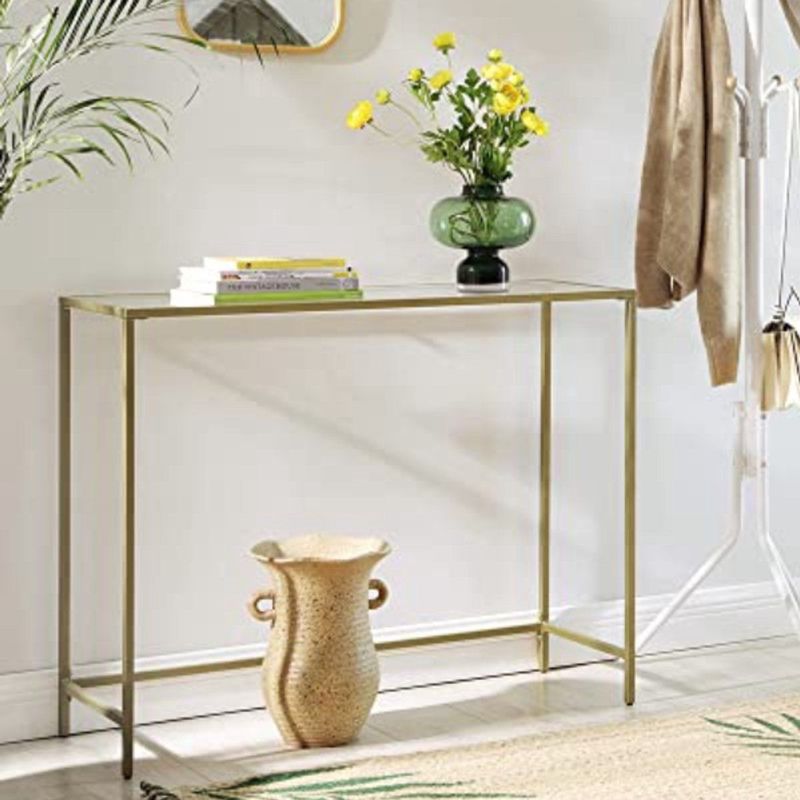 Moderne Console Tafel - Goud - Gehard Glas - Metalen Frame - Verstelbare Voeten
