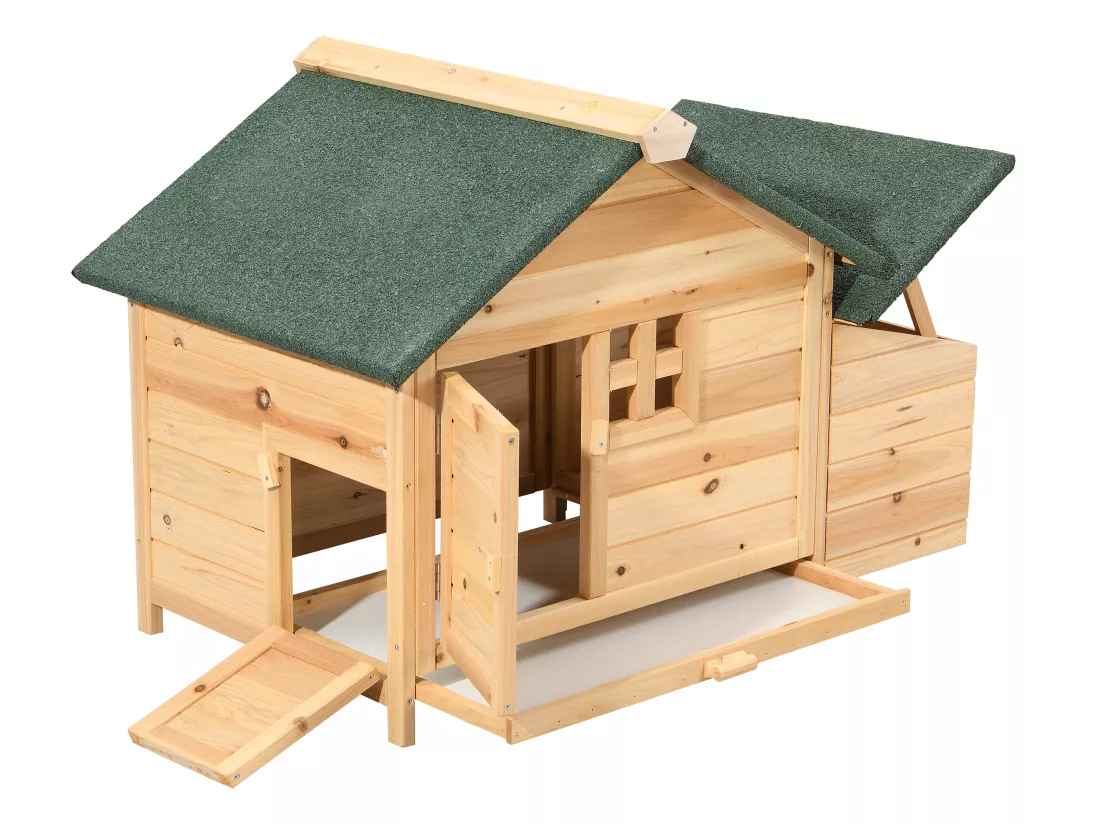 Poulailler en bois avec pondoir - 2 poules - L. 106 x P. 64 x H.71 cm - Naturel- ANSER