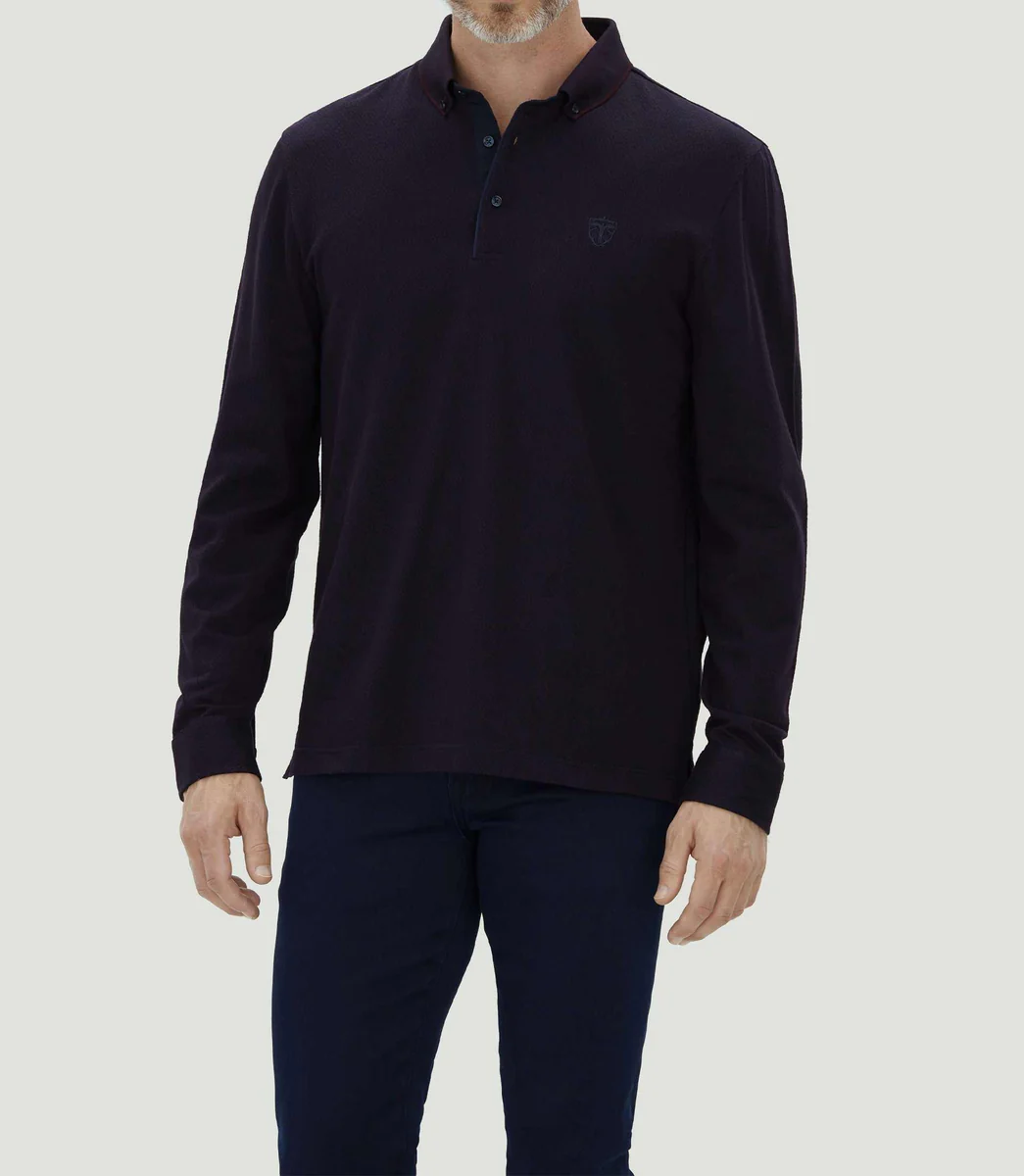 Polo jacquard à manches longues bordeaux 