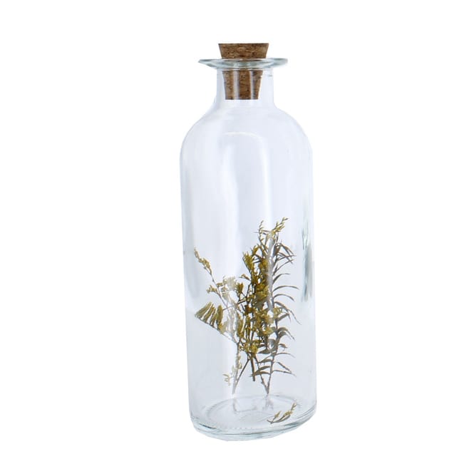 Flasche mit Trockenblumen - grün/weiß - aus Glas - ca. 5,5 x 16,5 cm