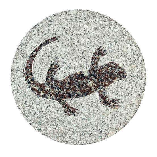 Pas de jardin fossile, en granit Ø 30 cm - Lézard