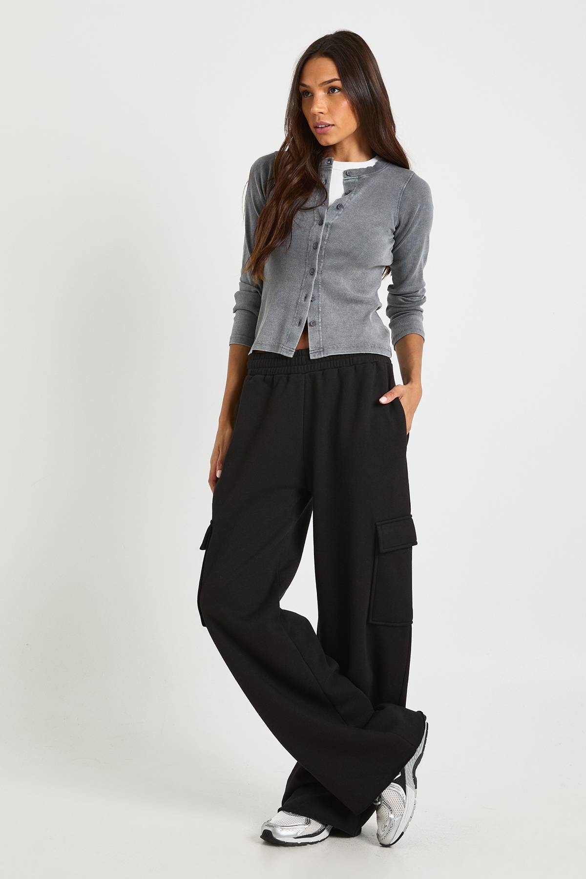 boohoo Pantalon De Jogging Cargo Taille Haute Coupe Large