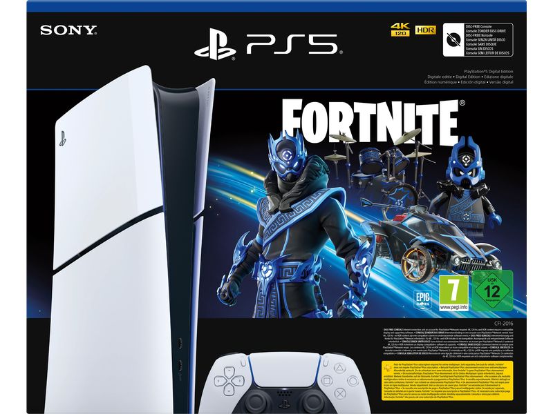 Sony PlayStation 5 Slim – Digital Fortnite Cobalt Star Bund PS5-Konsole Digital Edition mit Fortnite Cobalt Star Bundle-Gutschein und 8 kosmetischen In-Game-Gegenständen