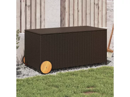 Boîte de rangement de jardin et roues marron 190L poly rotin