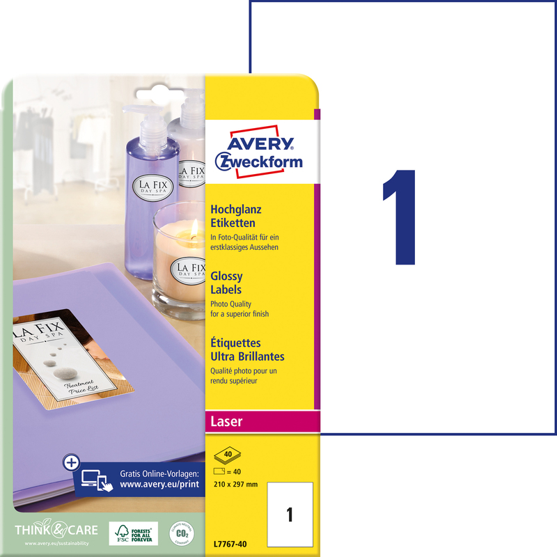 Avery Zweckform Etiketten, L7767-40, 210 x 297 mm, 40 Blatt
