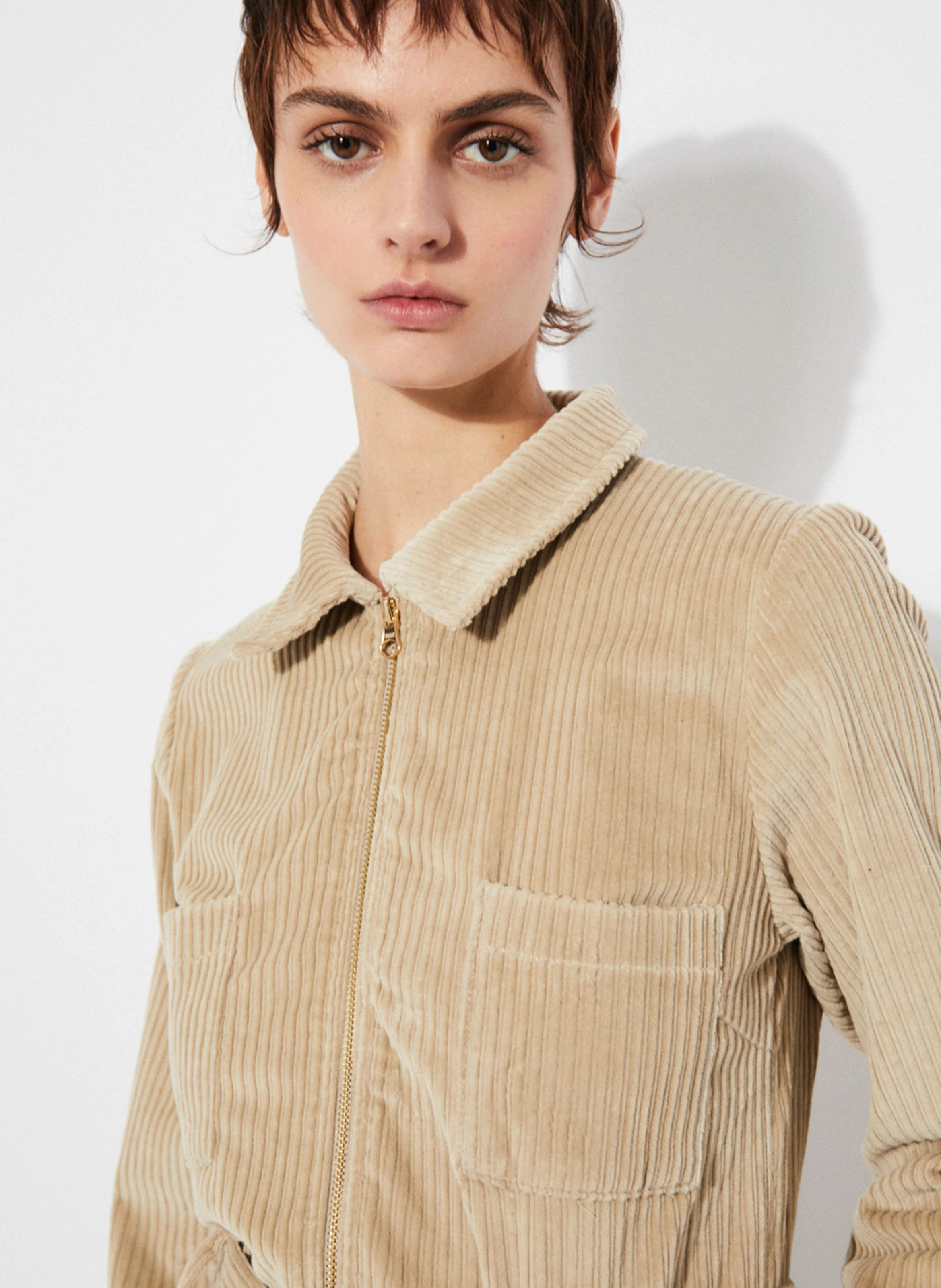 CRISTALL - Combinaison col classique en coton mélangé | Beige
