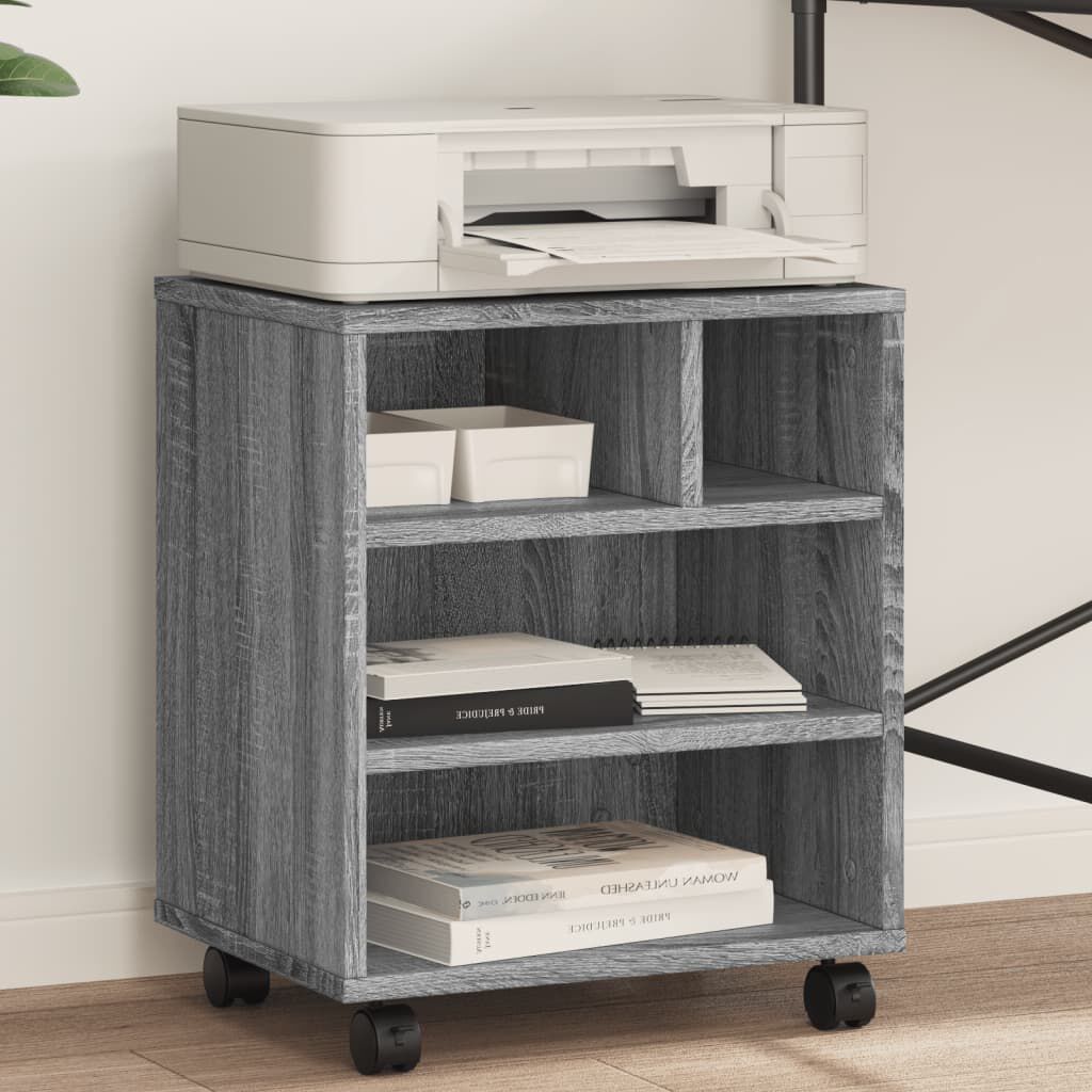 vidaXL Printerstandaard met wielen, grijs Sonoma eiken, 41x32x48 cm