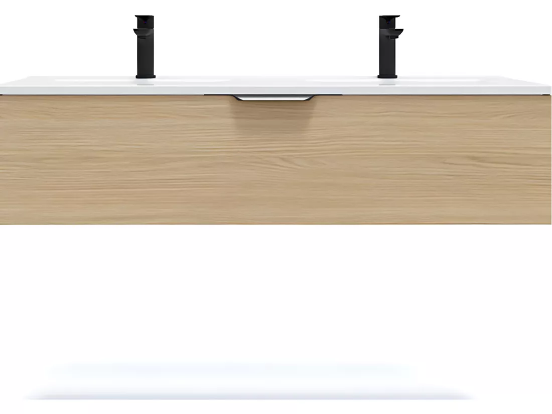 Meuble de salle de bain suspendu double vasque intégrée 120cm 1 tiroir Chêne clair - Venice