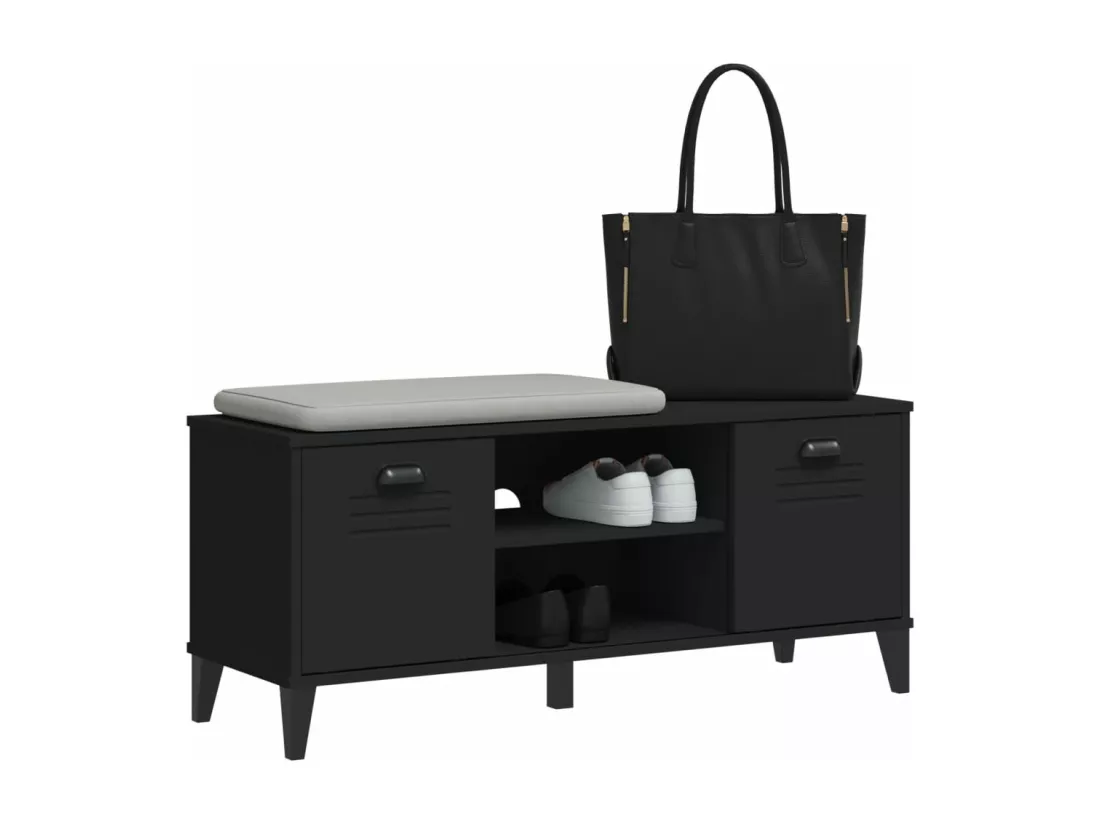 Banc à chaussures VIKEN noir 106x35x45 cm bois massif de pin