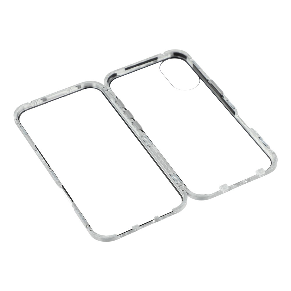 iPhone 17 Magnetische Alu Schutzhülle mit Panzer Glas Backcover   Displayschutz (Magnet-Technologie) - Silber