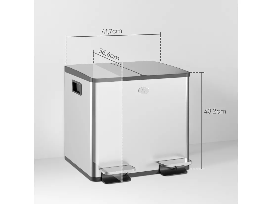 Poubelle automatique détecteur de mouvement poubelle tri selectif 2 bacs capacité totale 30L acier inox. brossé