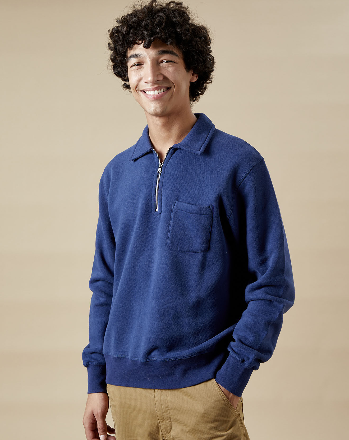 Hartford Sweat polo zipper worker bleu